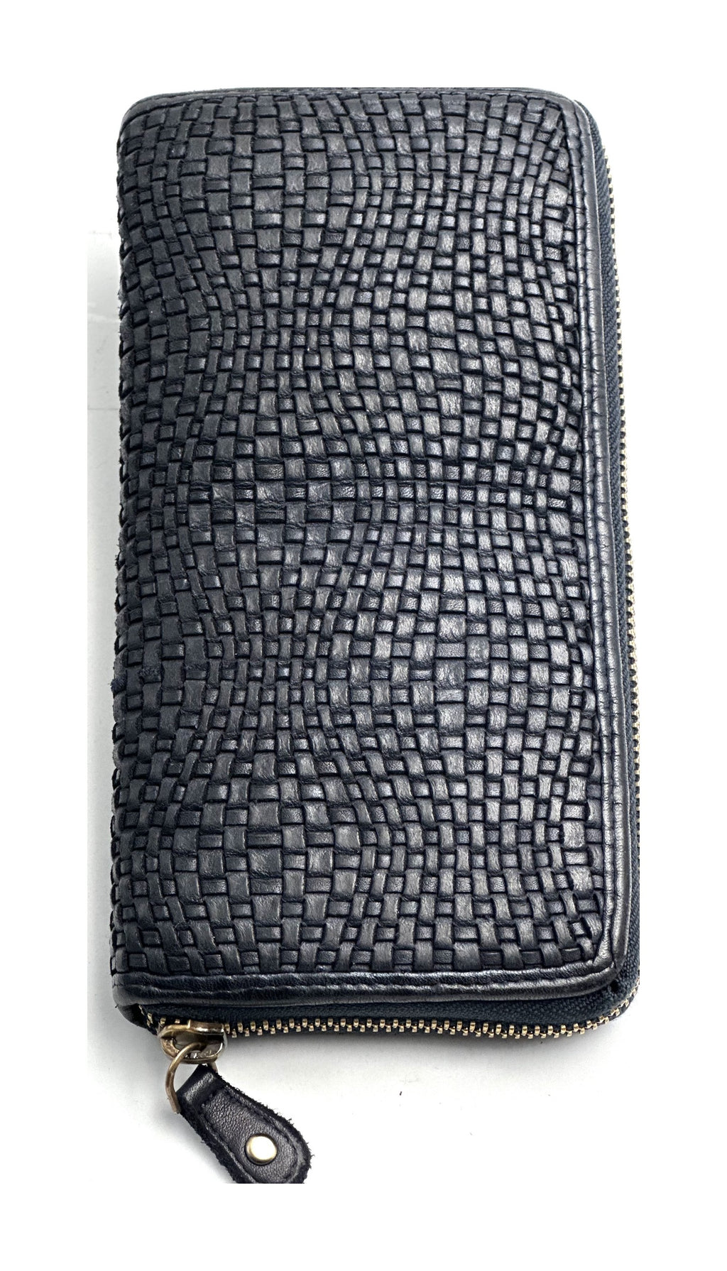HE076 Navy Woven Zip Around Wallet