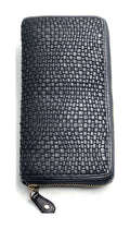 HE076 Navy Woven Zip Around Wallet