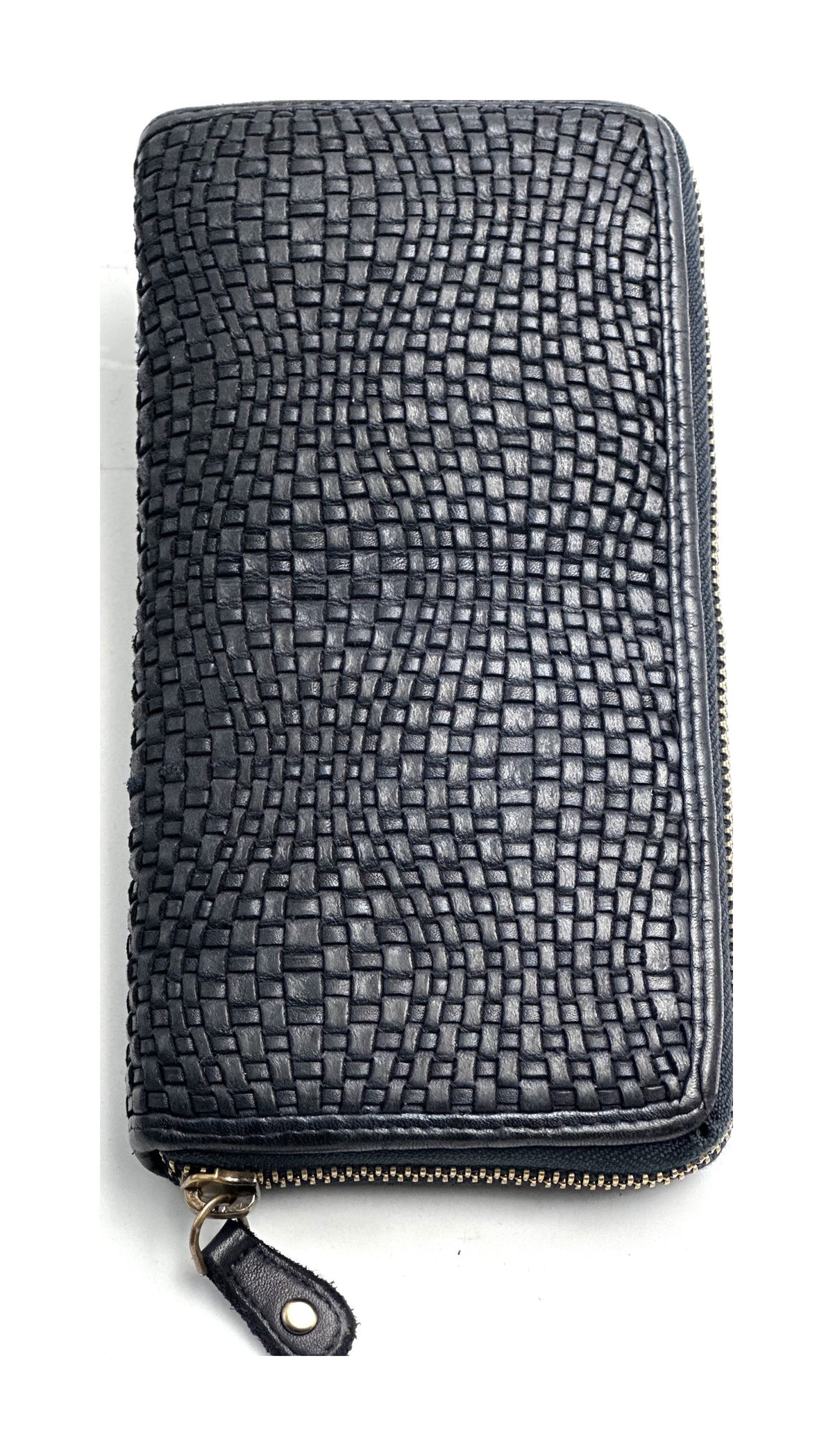 HE076 Navy Woven Zip Around Wallet