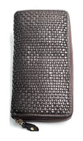 HE077 Dark Brown Woven Zip Around Wallet