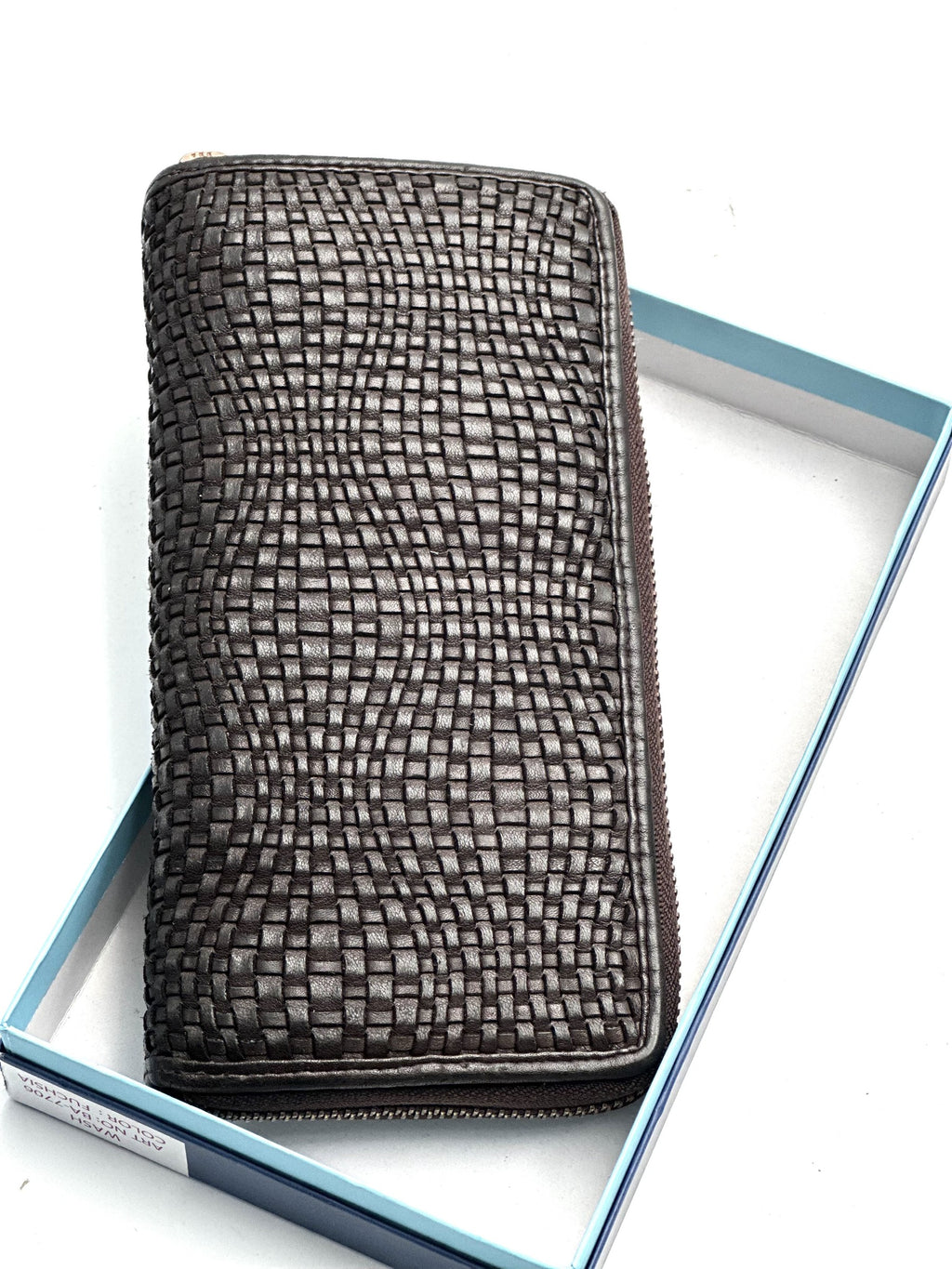 HE077 Dark Brown Woven Zip Around Wallet