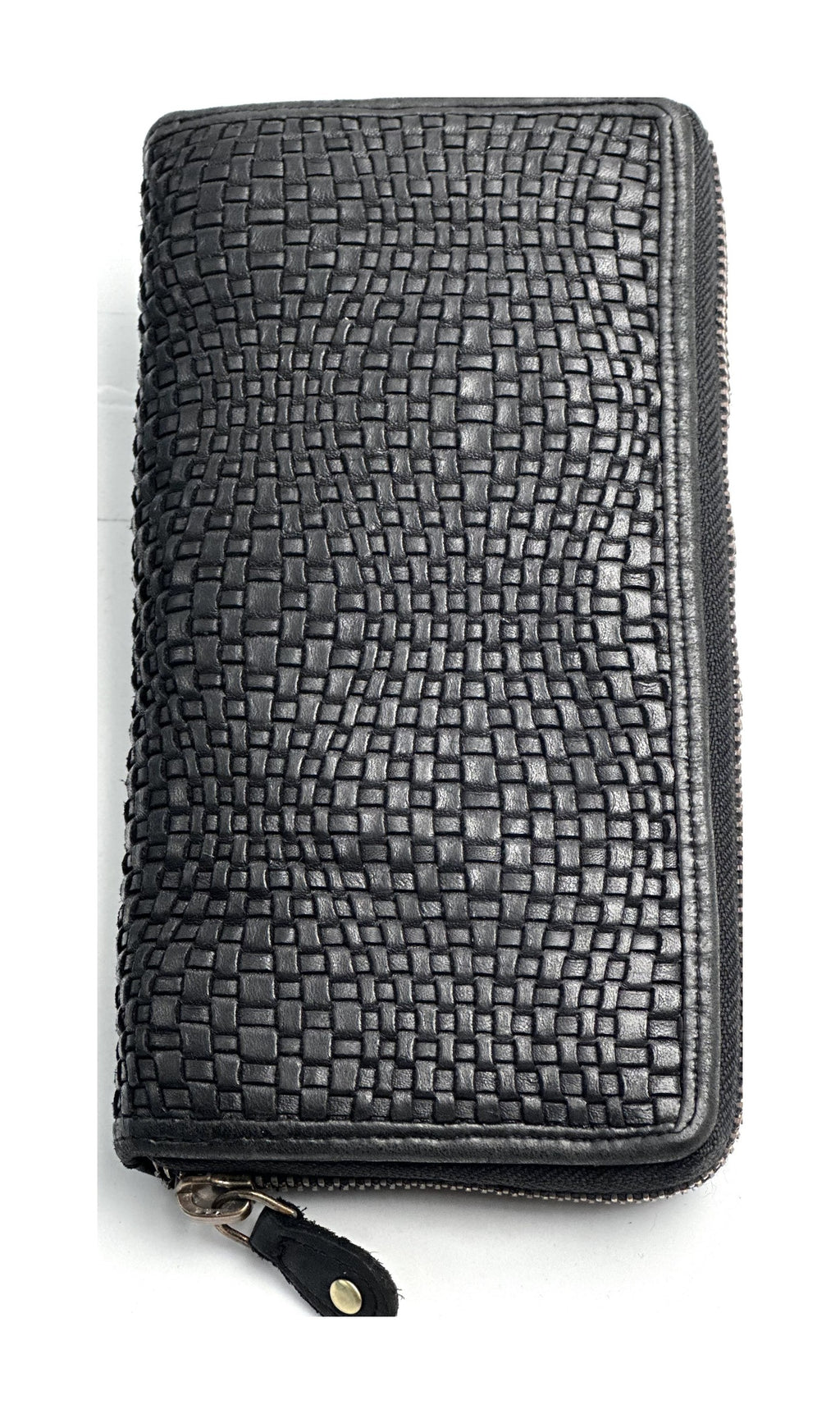 HE078 Black Woven Zip Around Wallet