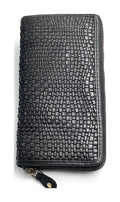 HE078 Black Woven Zip Around Wallet