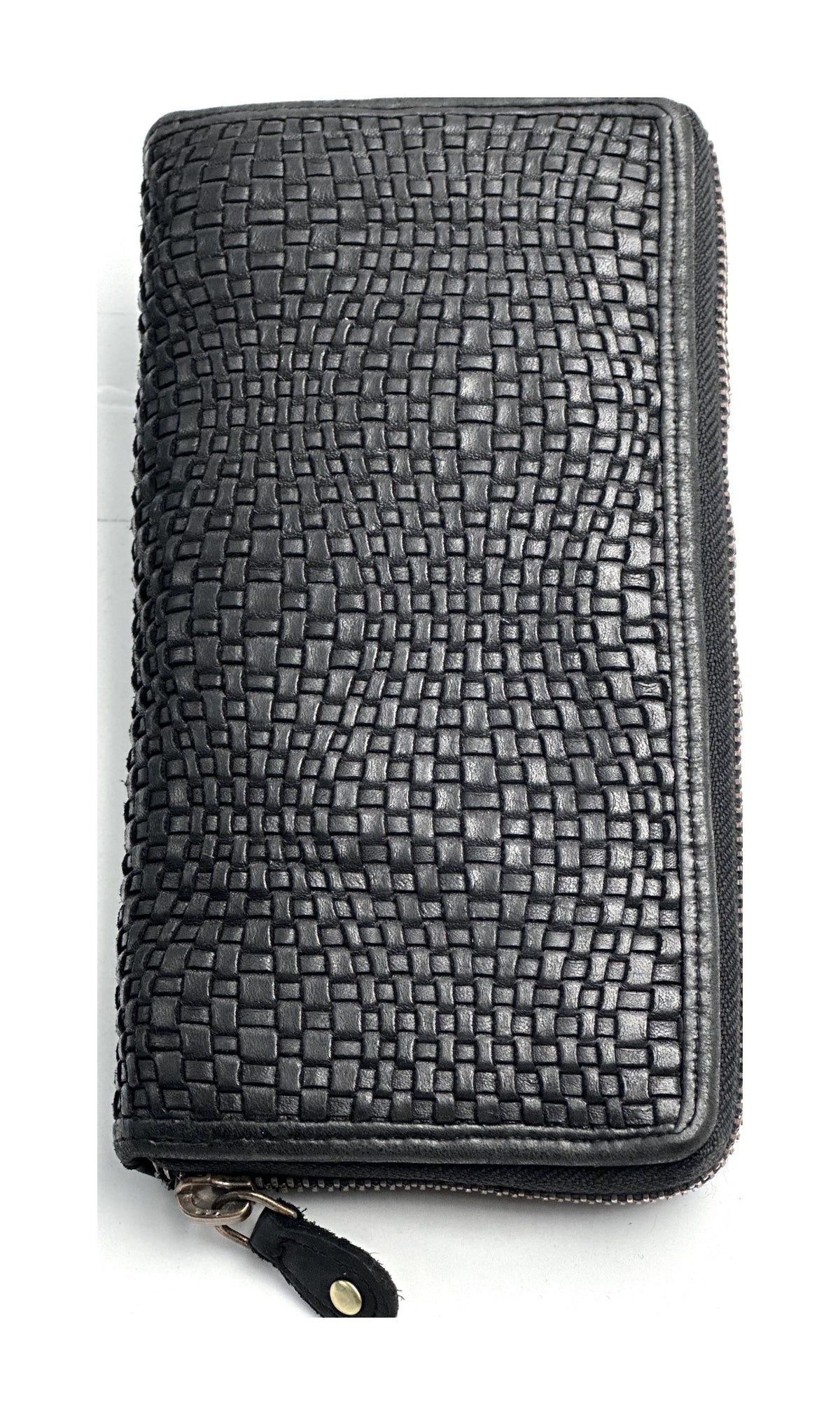 HE078 Black Woven Zip Around Wallet