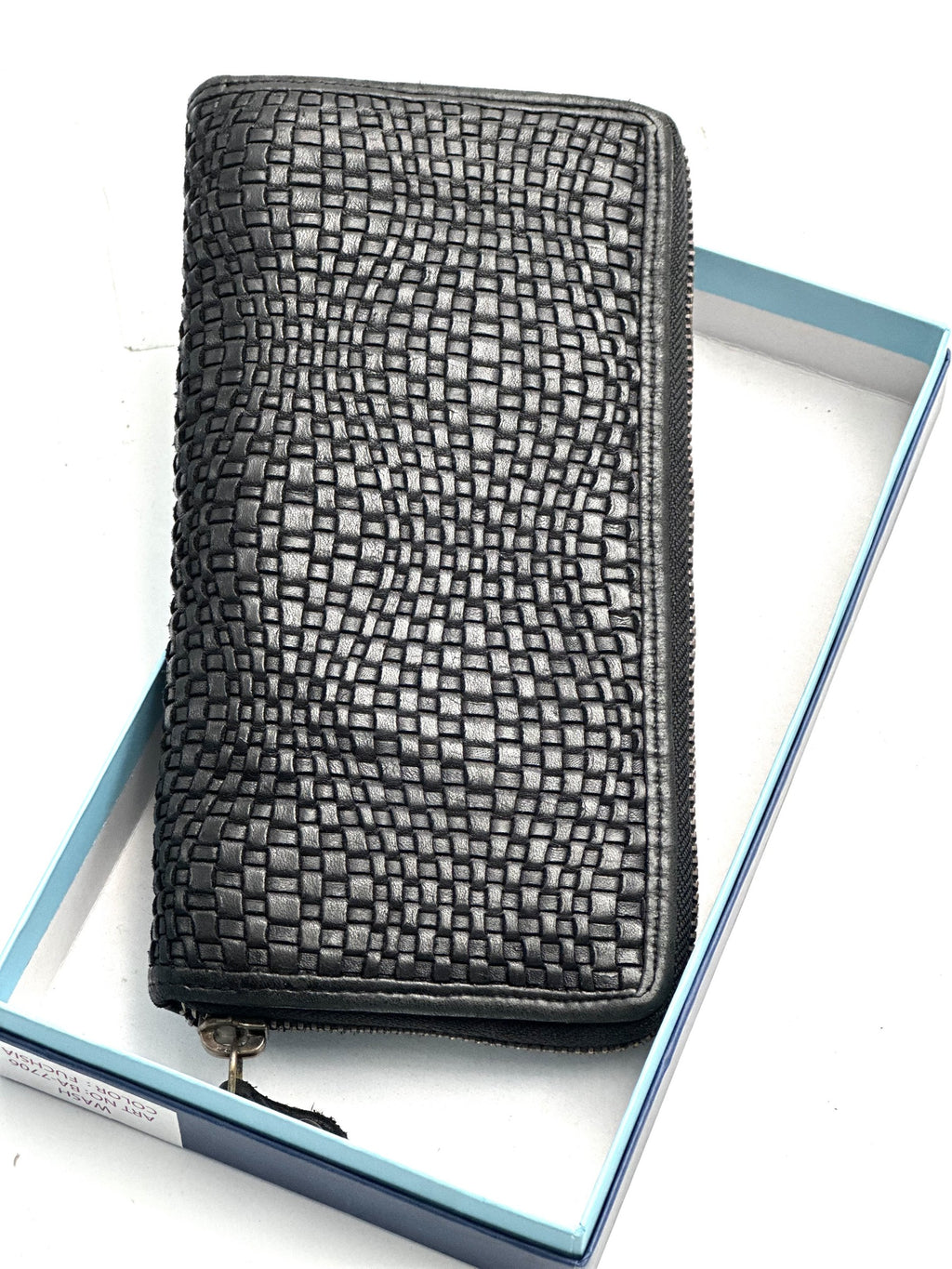 HE078 Black Woven Zip Around Wallet