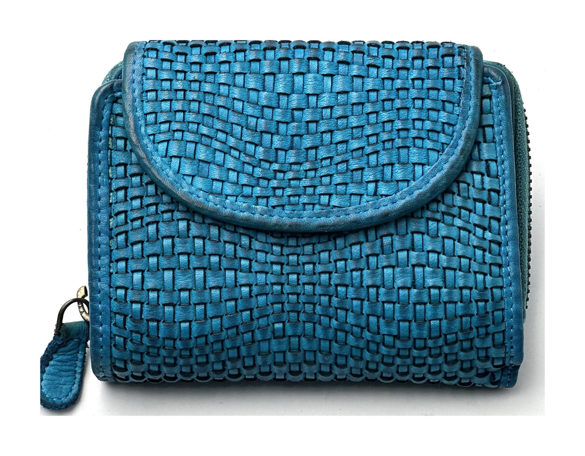 HE081 Turquoise Woven Round Flap Wallet