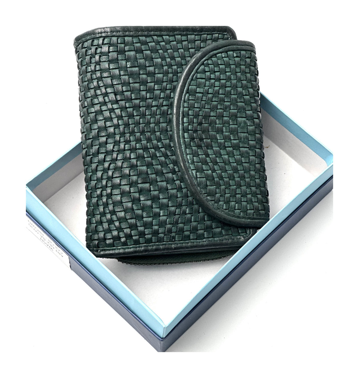 HE084 Forest Green Woven Leather Round Flap Wallet