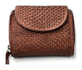 HE085 Cognac Brown Woven Round Flap Wallet