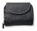 HE086 Black Woven Leather Round Flap Wallet
