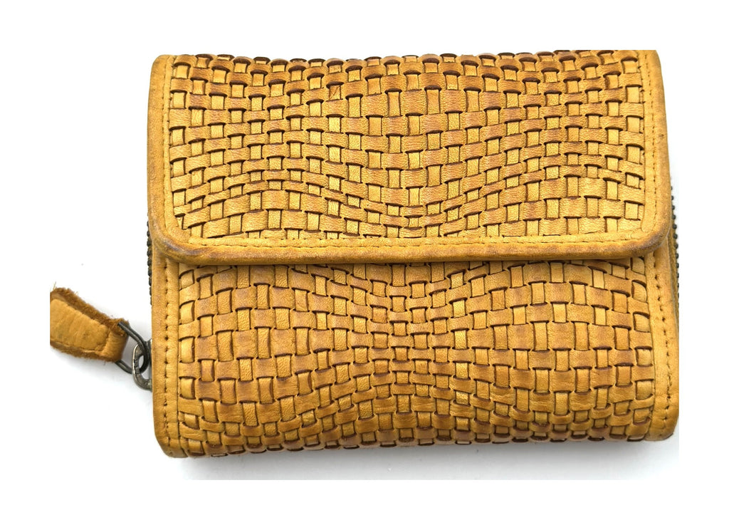HE087 Mustard Braided Flap Wallet