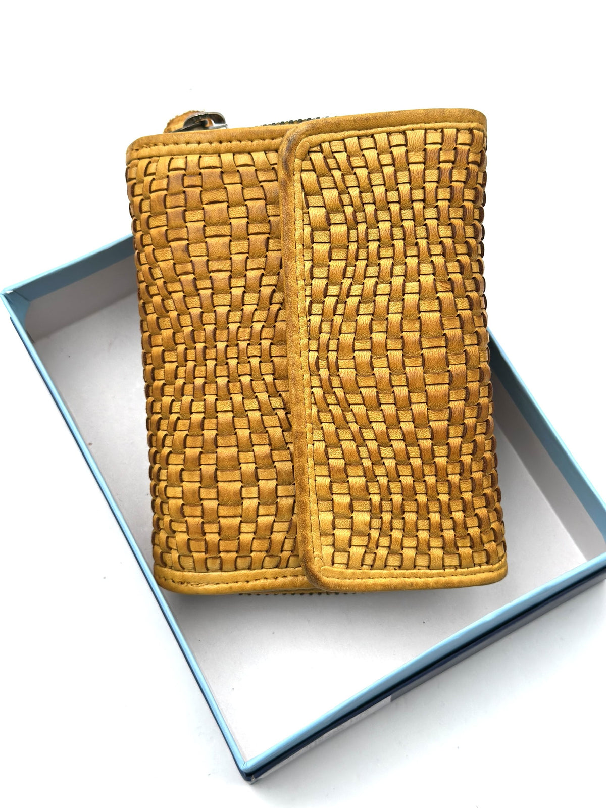 HE087 Mustard Braided Flap Wallet