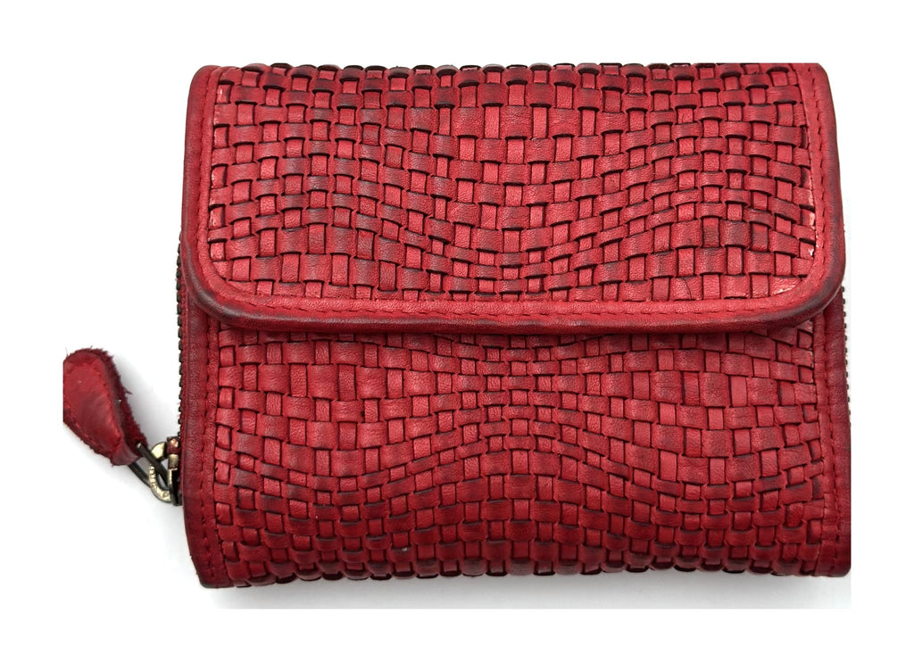 HE088 Red Braided Flap Wallet
