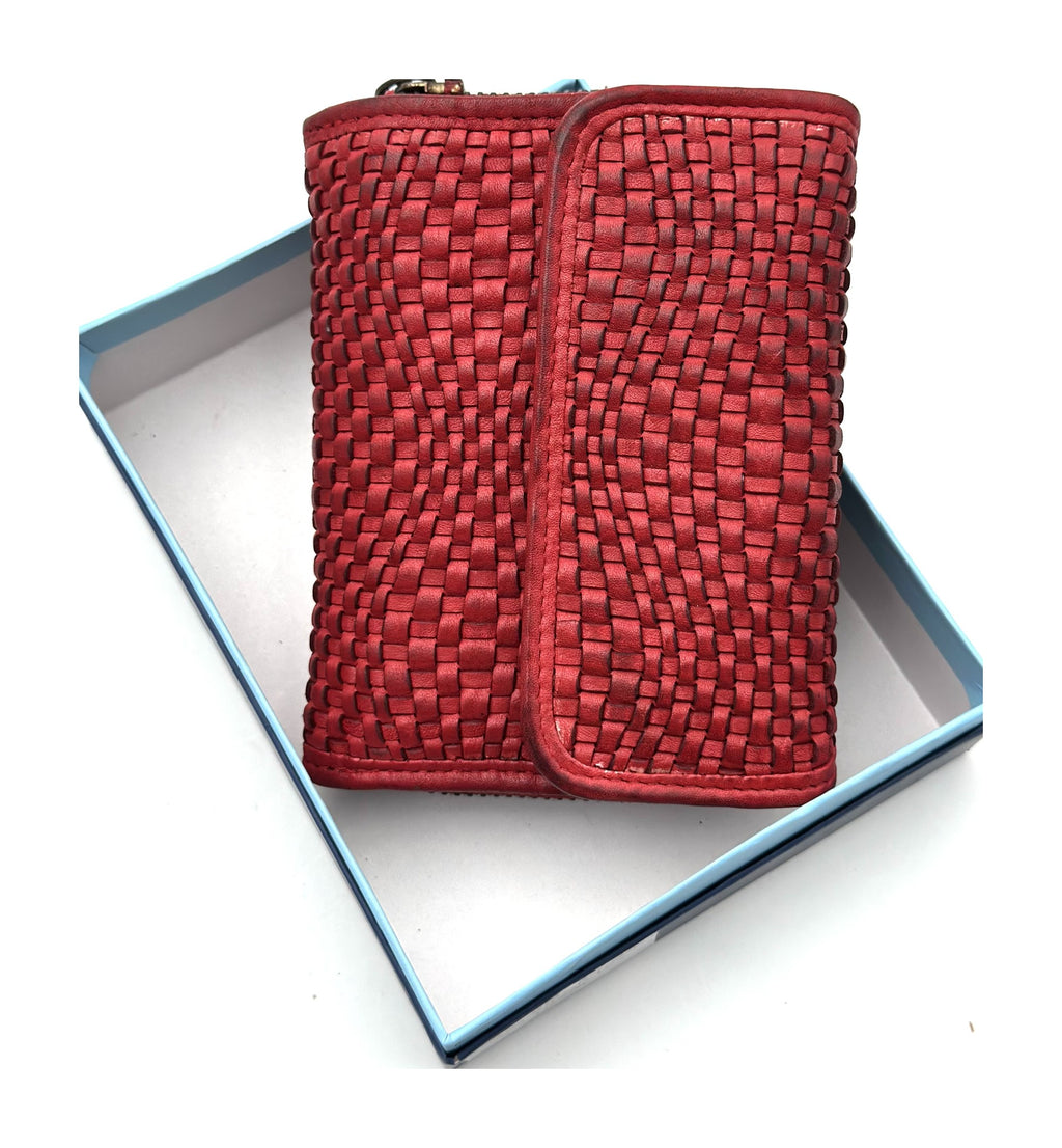 HE088 Red Braided Flap Wallet