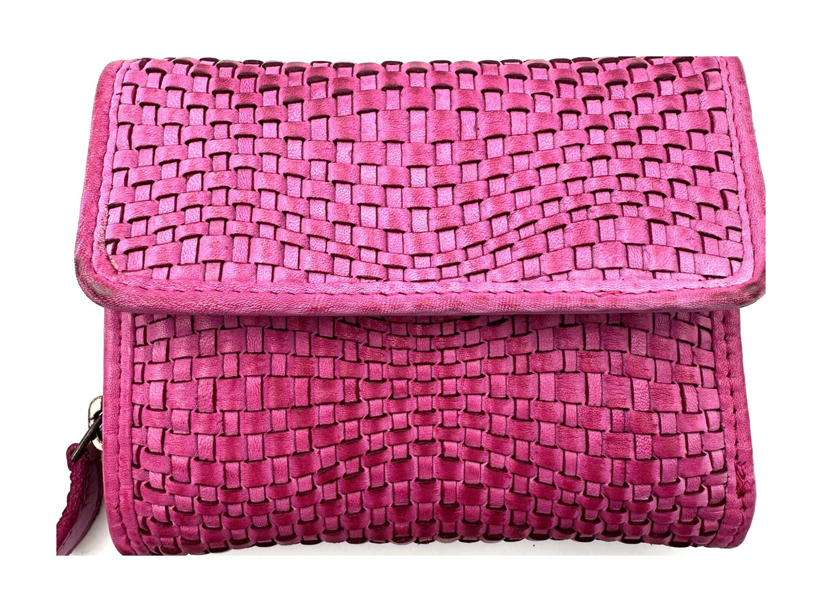 HE089 Fuchsia Braided Flap Wallet