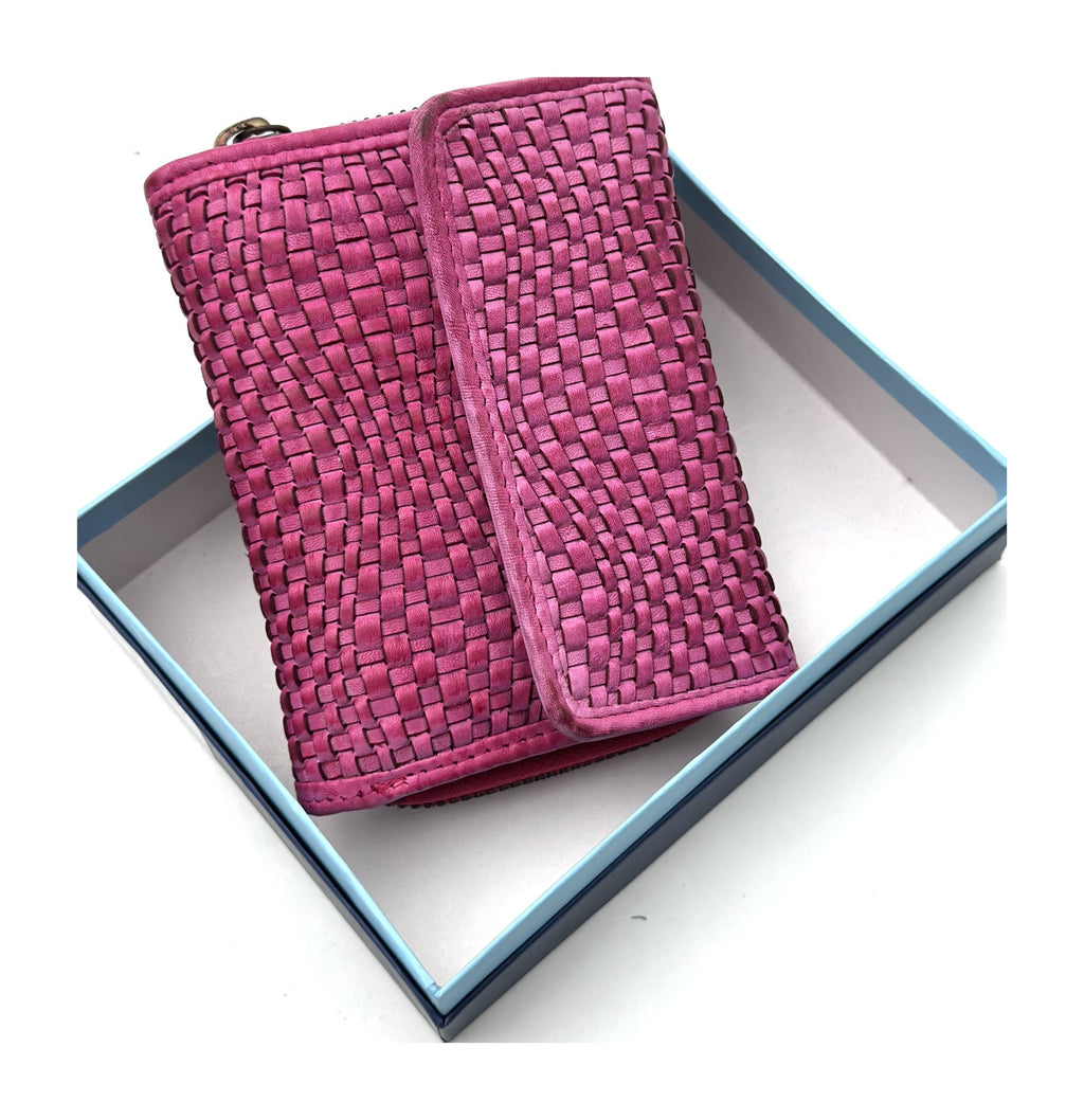 HE089 Fuchsia Braided Flap Wallet