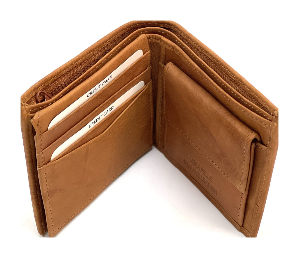 HE095 Tan Zip Pocket Bifold Wallet