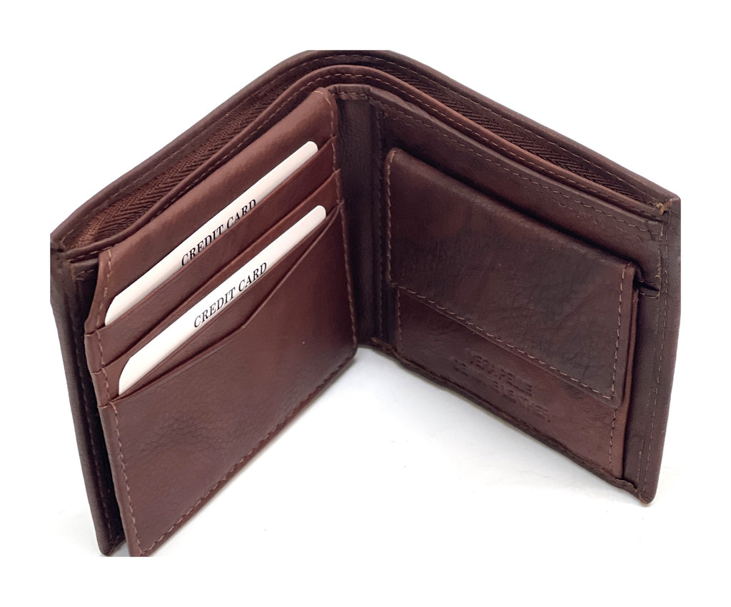 HE096 Dark Brown Zip Pocket Bifold Wallet