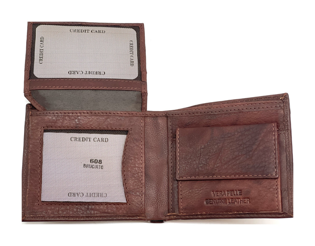 HE096 Dark Brown Zip Pocket Bifold Wallet