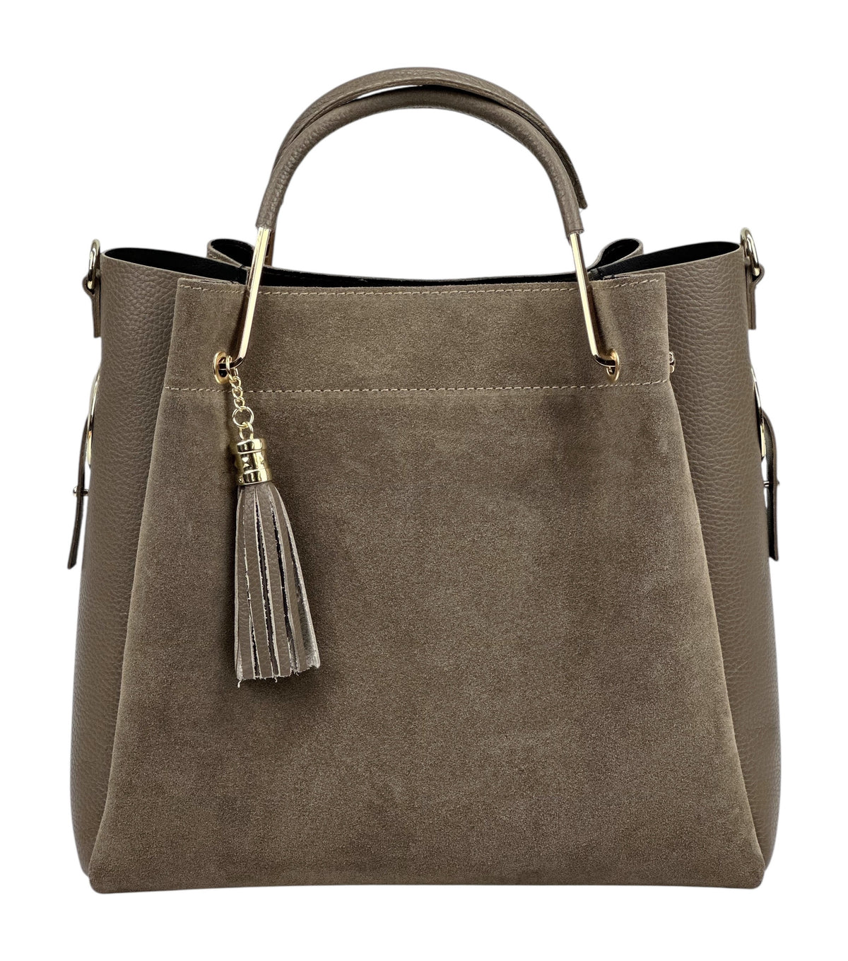 HE1006 Dark Taupe Tassel Suede Top Handle Bag