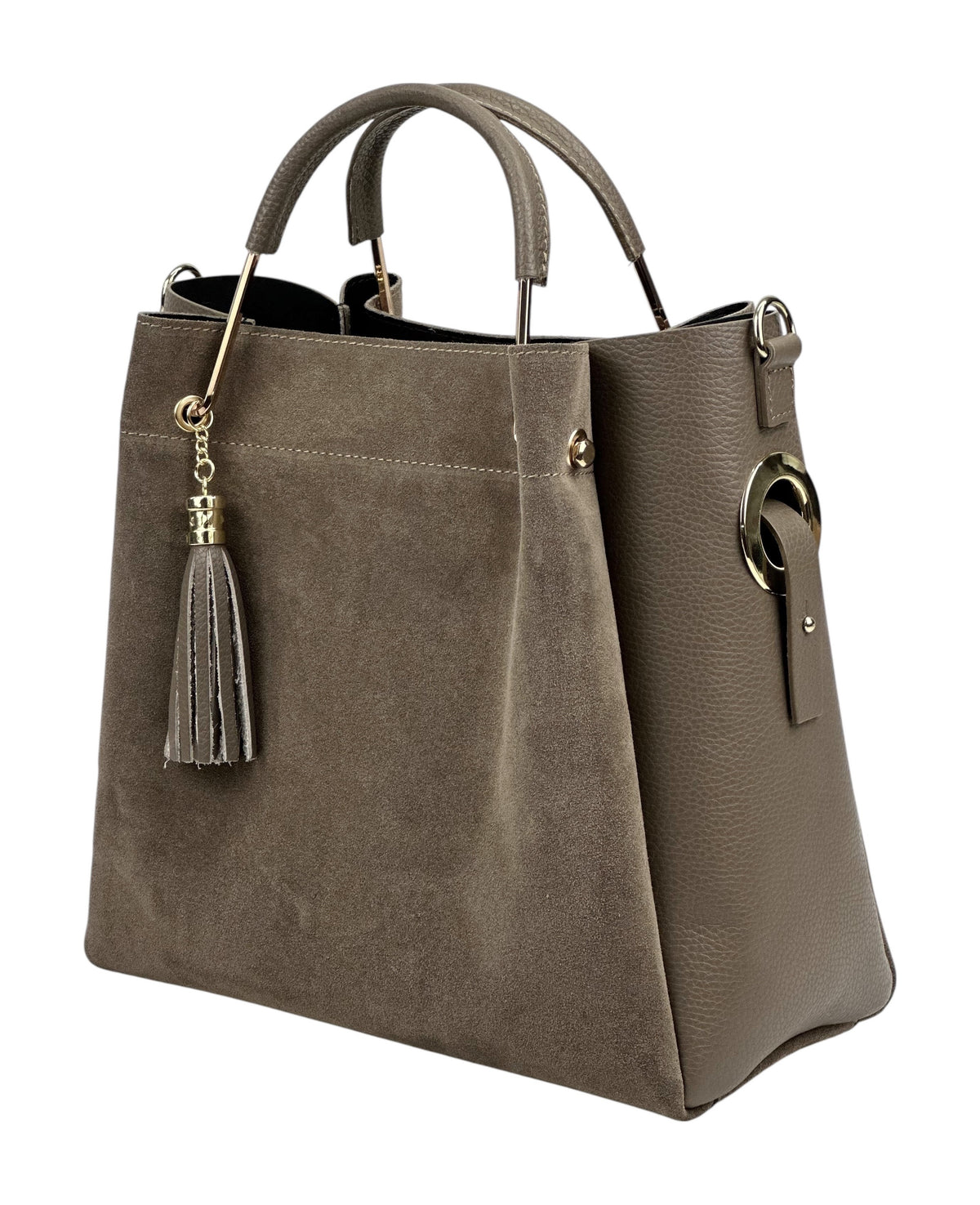 HE1006 Dark Taupe Tassel Suede Top Handle Bag