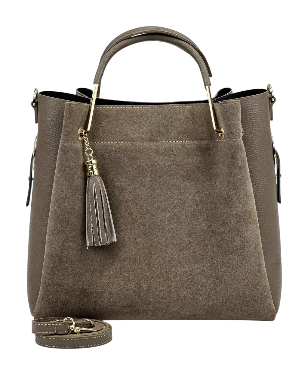 HE1006 Dark Taupe Tassel Suede Top Handle Bag