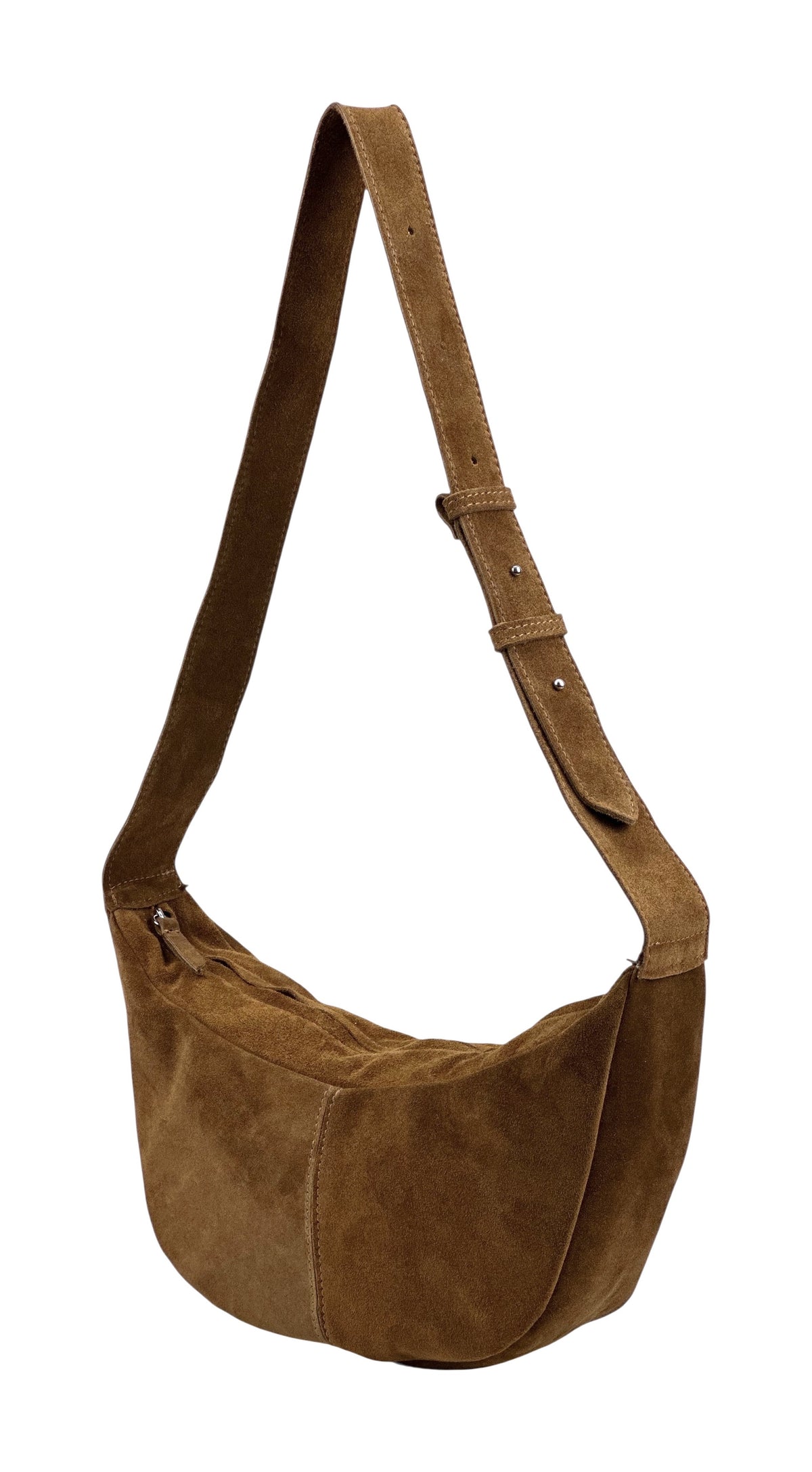 HE1010 Dark Tan Half-Moon Suede Crossbody Bag