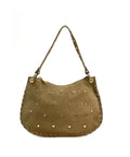 HE1012 Light Taupe Studded Suede Shoulder Bag