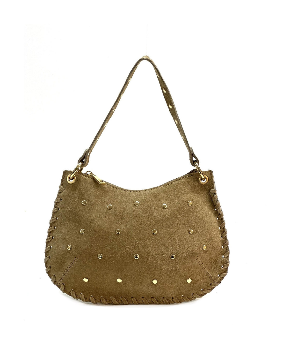 HE1012 Light Taupe Studded Suede Shoulder Bag