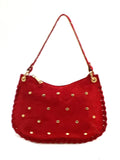 HE1015 Red Studded Suede Shoulder Bag