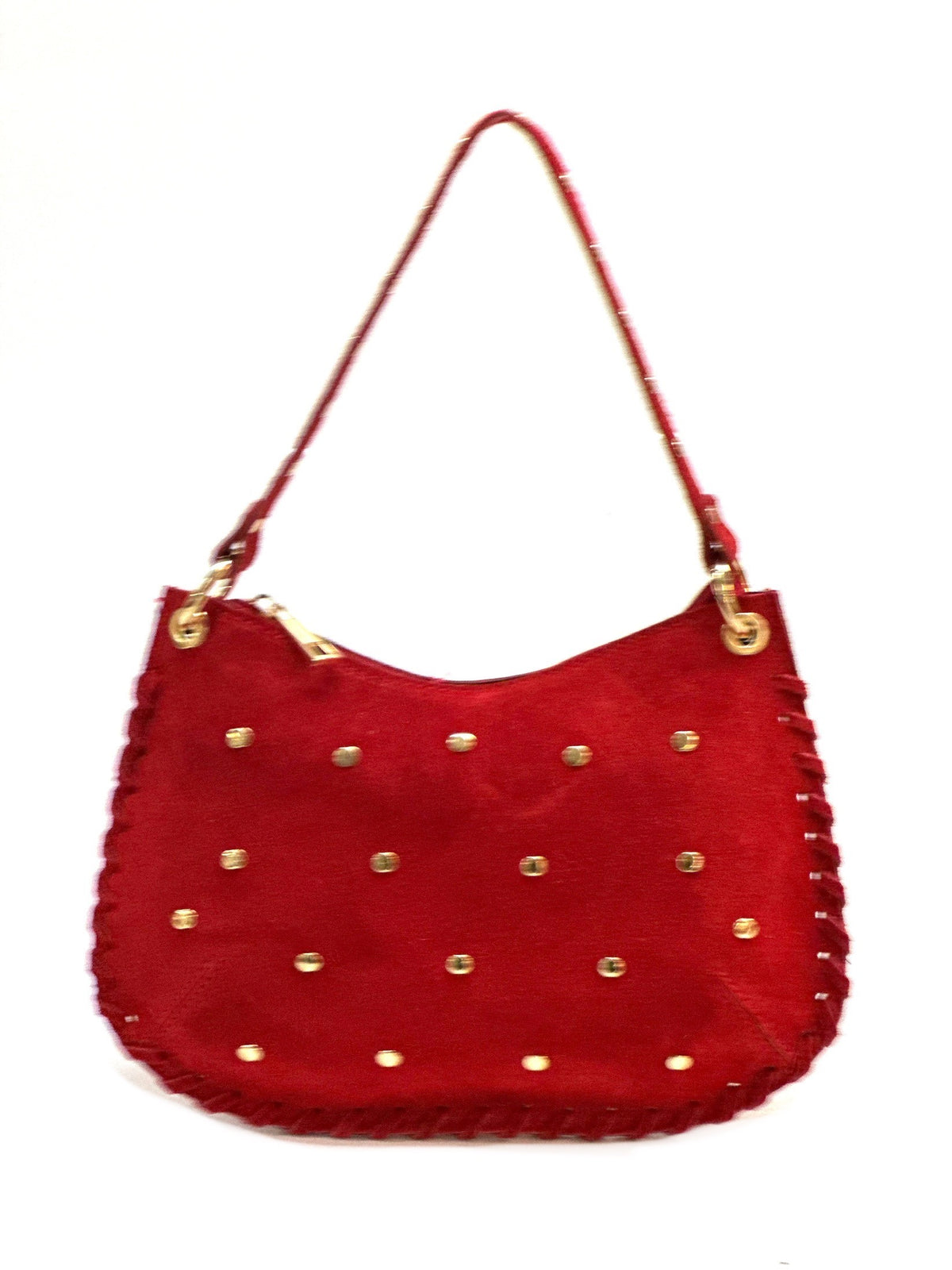 HE1015 Red Studded Suede Shoulder Bag