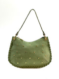 HE1017 Sage Green Studded Suede Shoulder Bag