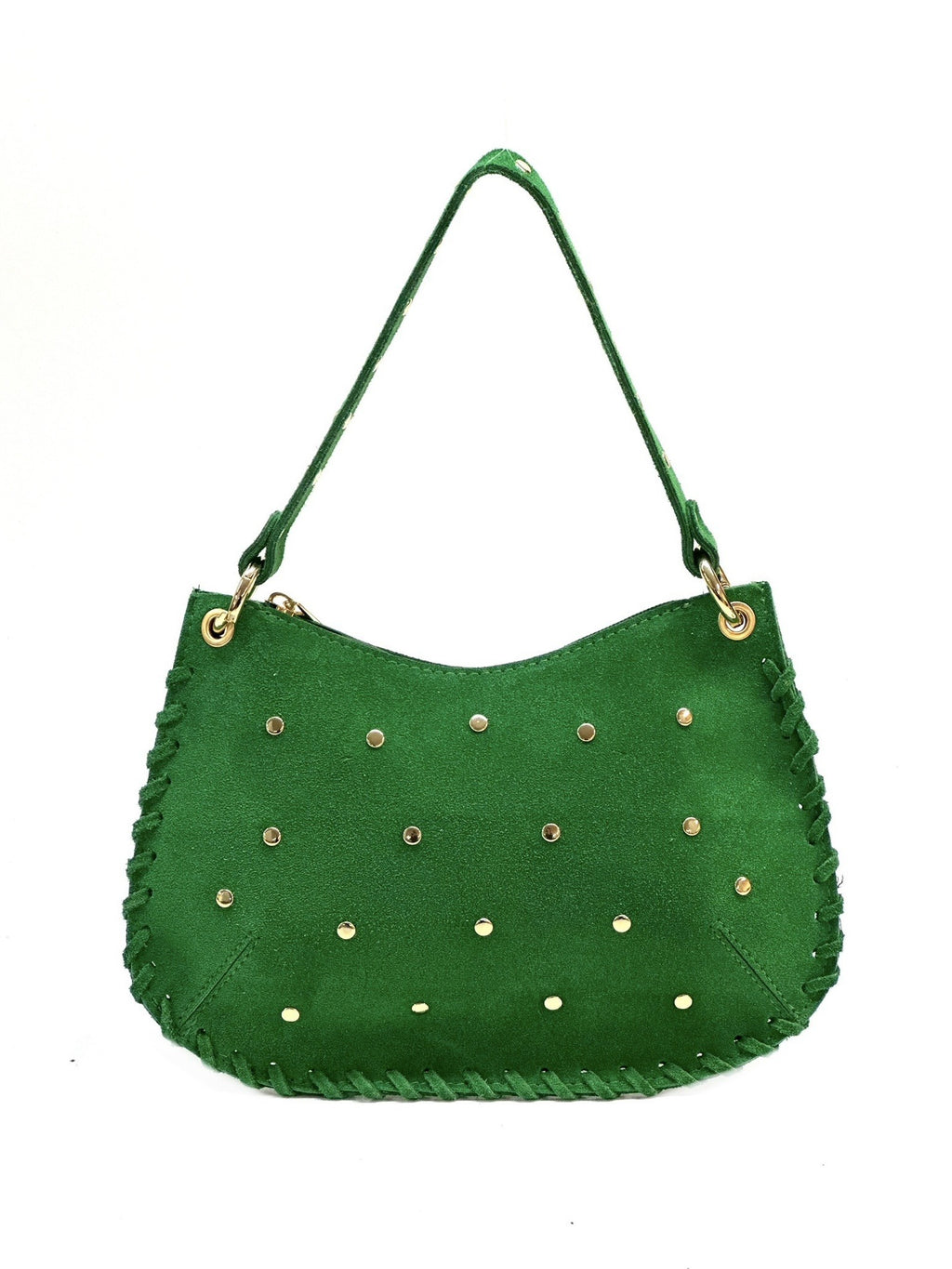 HE1018 Apple Green Studded Suede Shoulder Bag