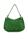HE1018 Apple Green Studded Suede Shoulder Bag