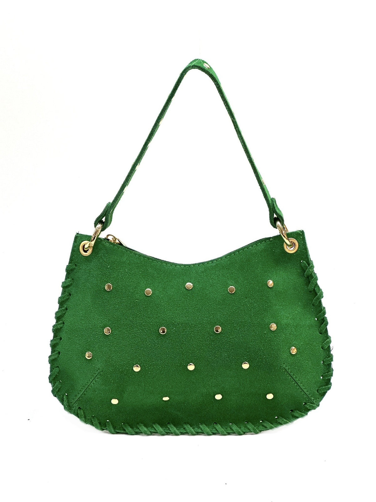 HE1018 Apple Green Studded Suede Shoulder Bag