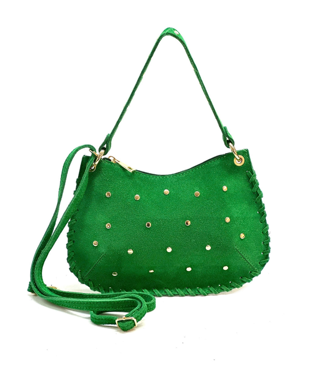HE1018 Apple Green Studded Suede Shoulder Bag