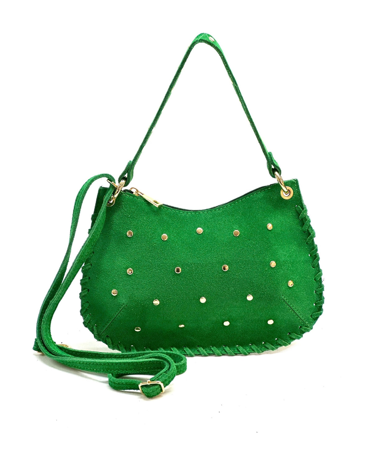 HE1018 Apple Green Studded Suede Shoulder Bag