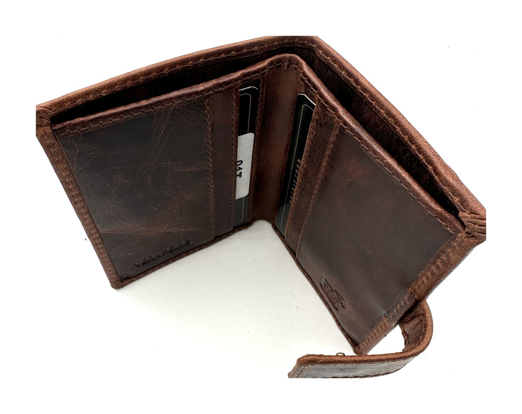 HE102 Cognac Brown Vertical Snap Wallet
