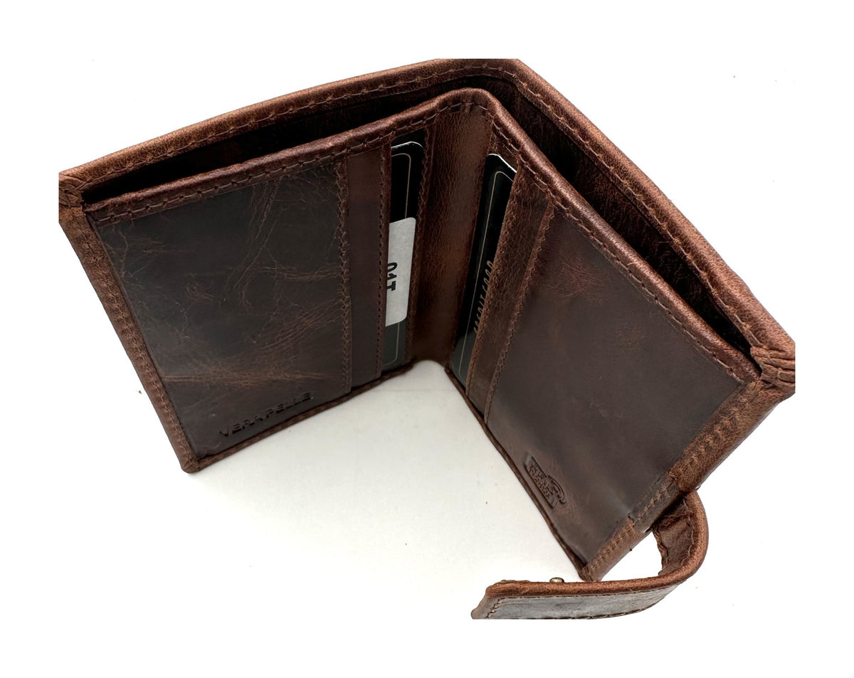 HE102 Cognac Brown Vertical Snap Wallet