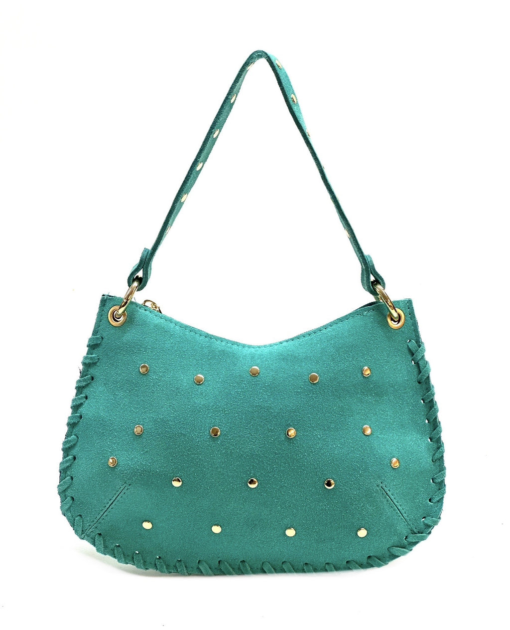 HE1020 Turquoise Studded Suede Shoulder Bag