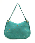 HE1020 Turquoise Studded Suede Shoulder Bag