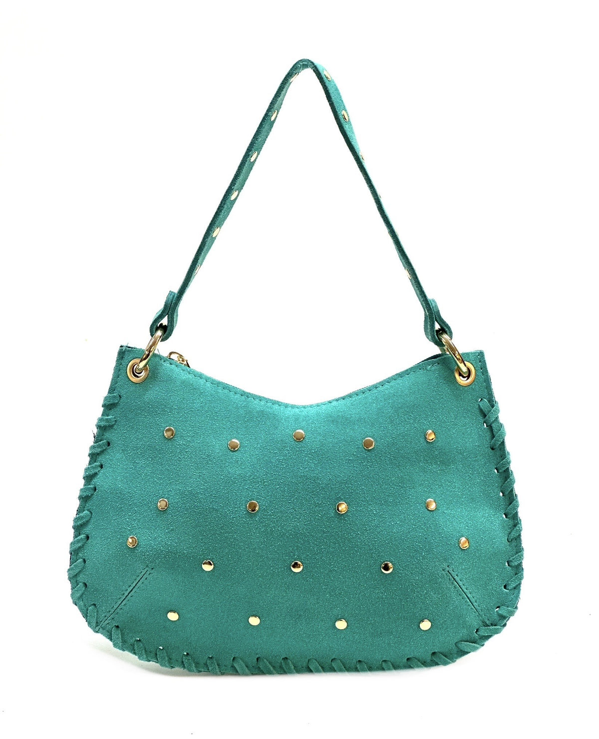HE1020 Turquoise Studded Suede Shoulder Bag