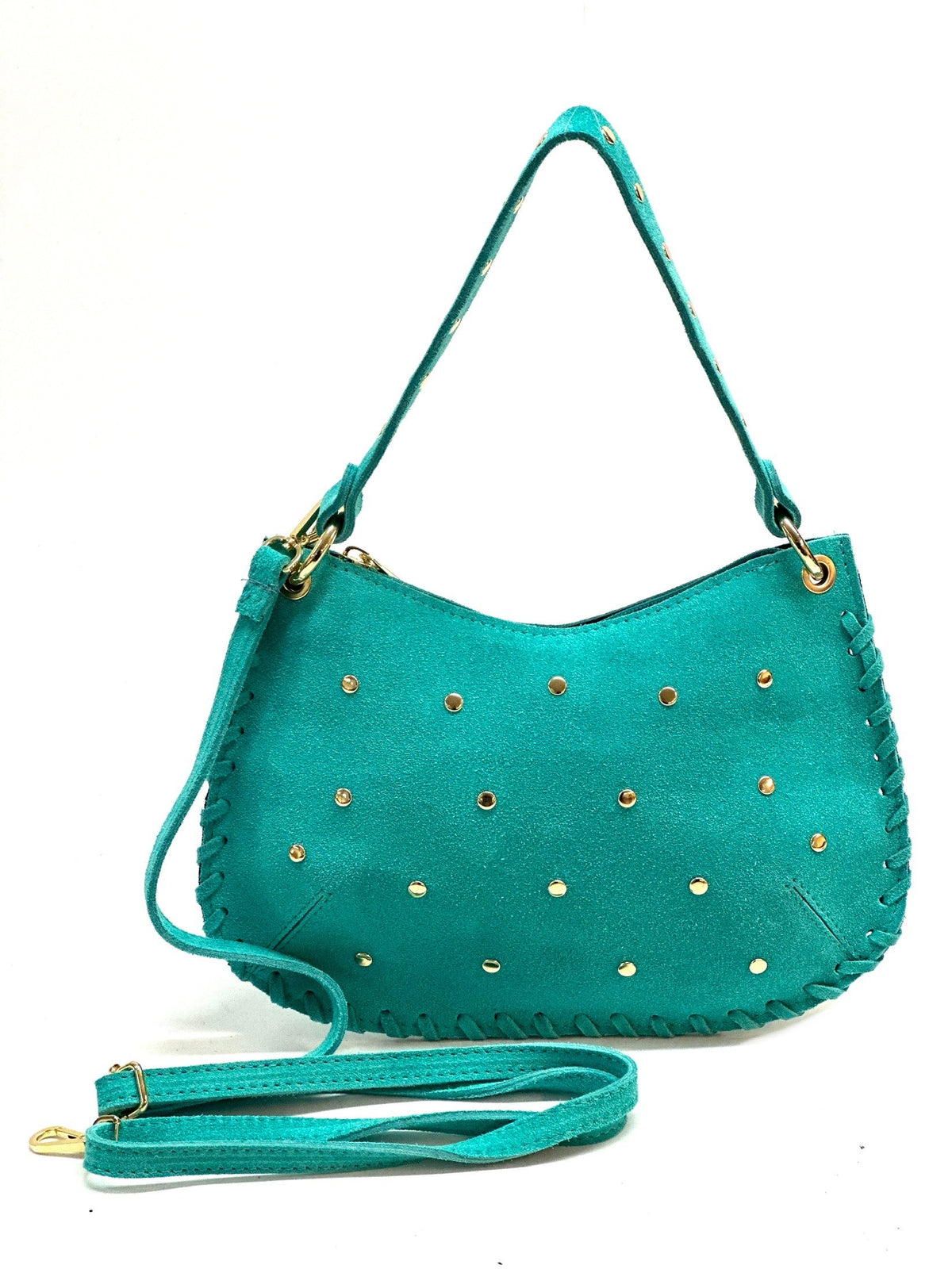 HE1020 Turquoise Studded Suede Shoulder Bag