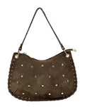 HE1022 Dark Taupe Studded Suede Shoulder Bag