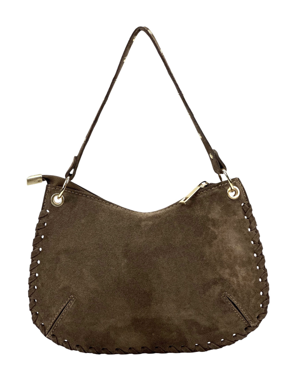 HE1022 Dark Taupe Studded Suede Shoulder Bag
