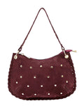 HE1023 Dark Red Studded Suede Shoulder Bag