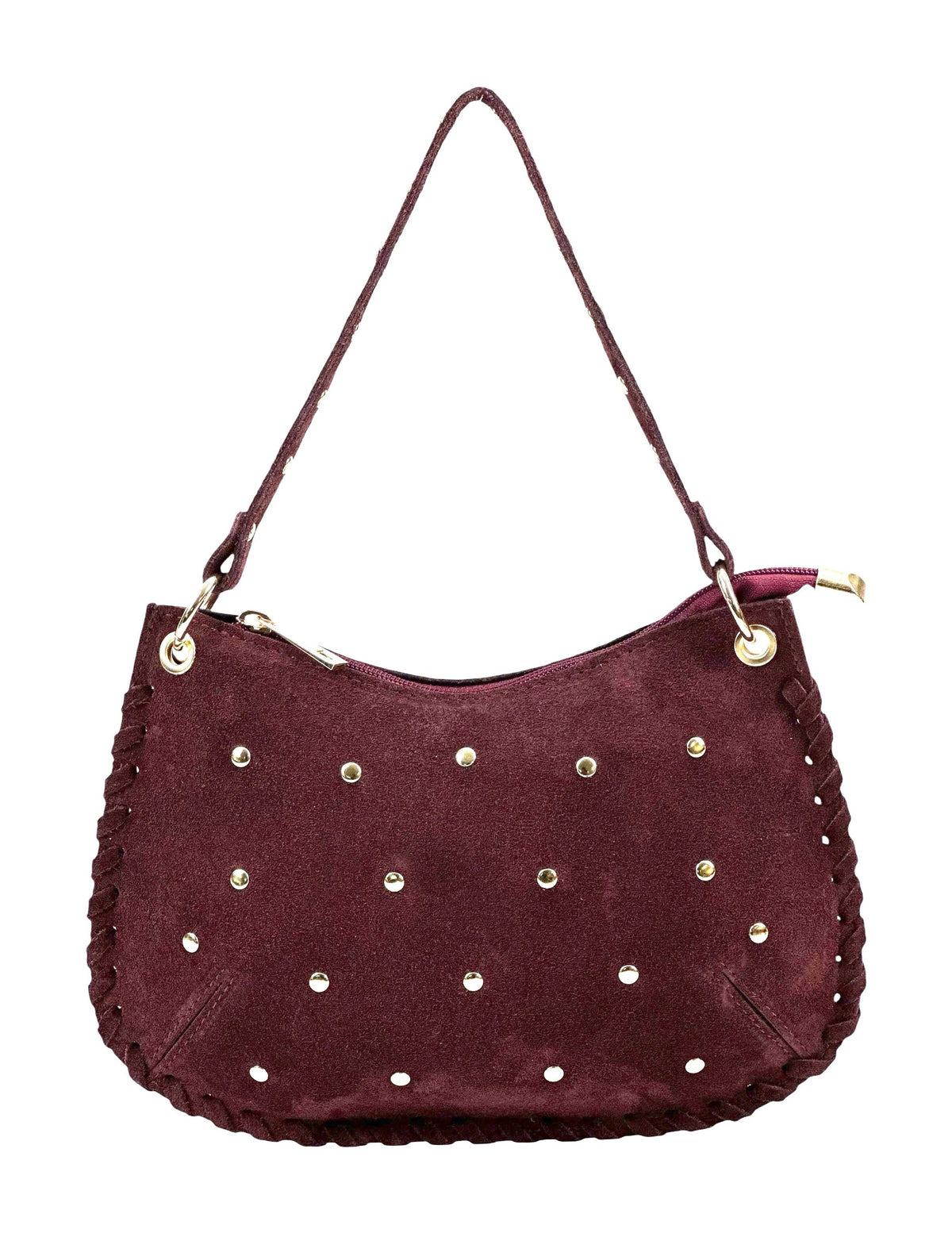 HE1023 Dark Red Studded Suede Shoulder Bag
