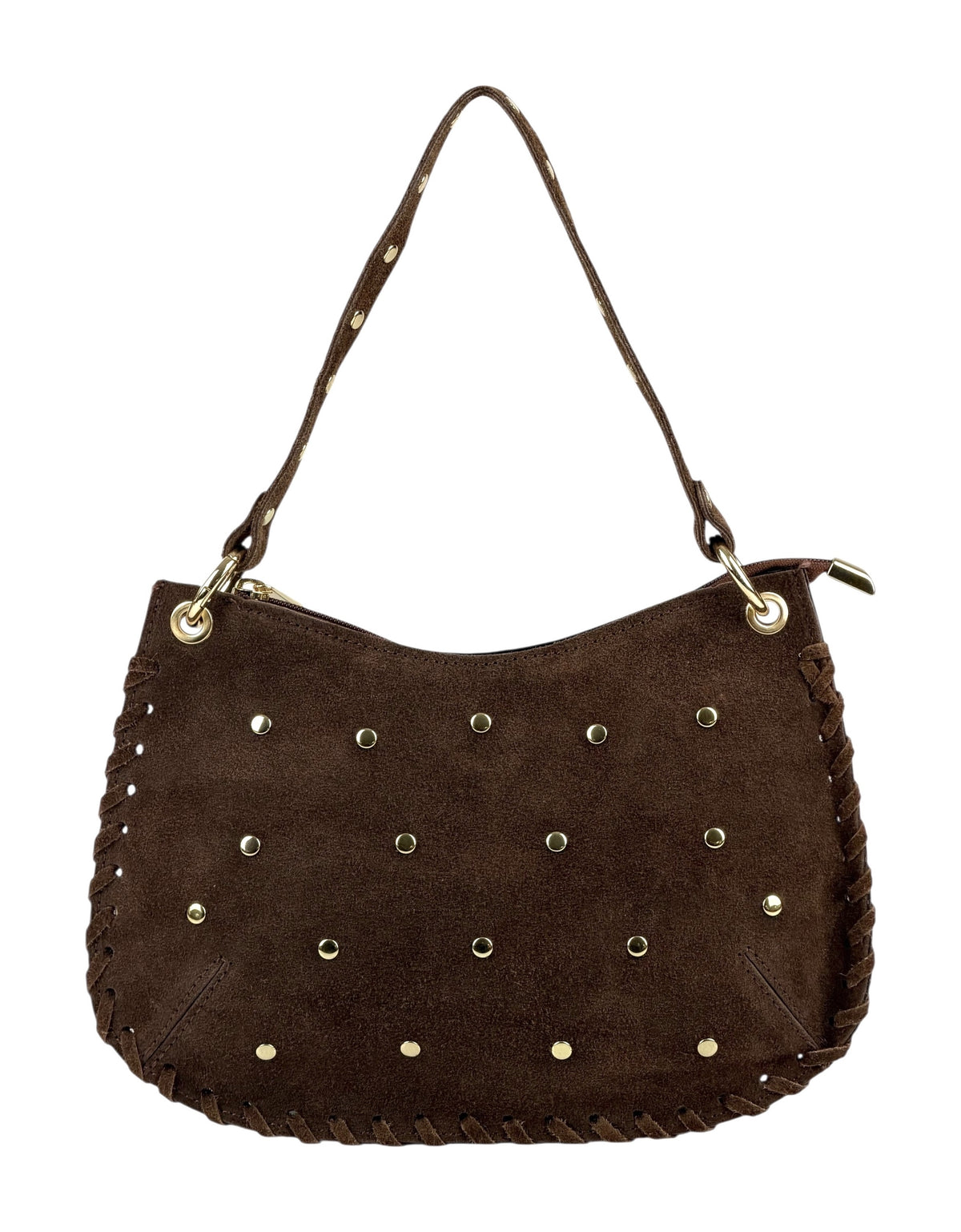 HE1024 Brown Studded Suede Shoulder Bag
