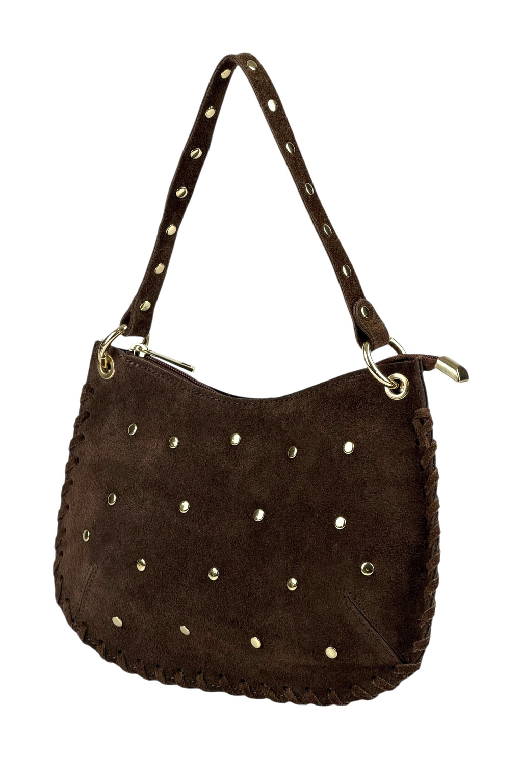 HE1024 Brown Studded Suede Shoulder Bag