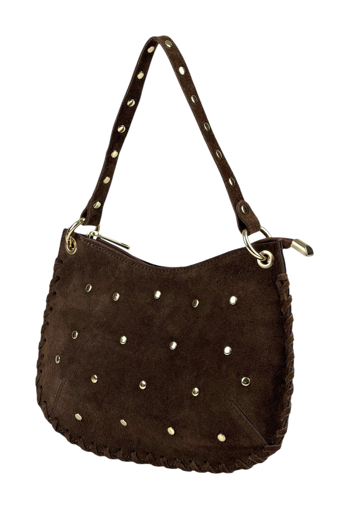 HE1024 Brown Studded Suede Shoulder Bag