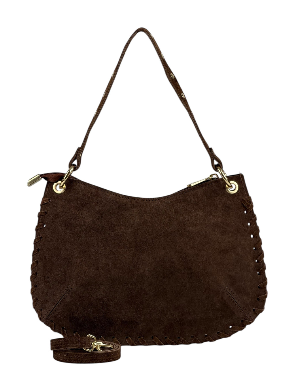 HE1024 Brown Studded Suede Shoulder Bag